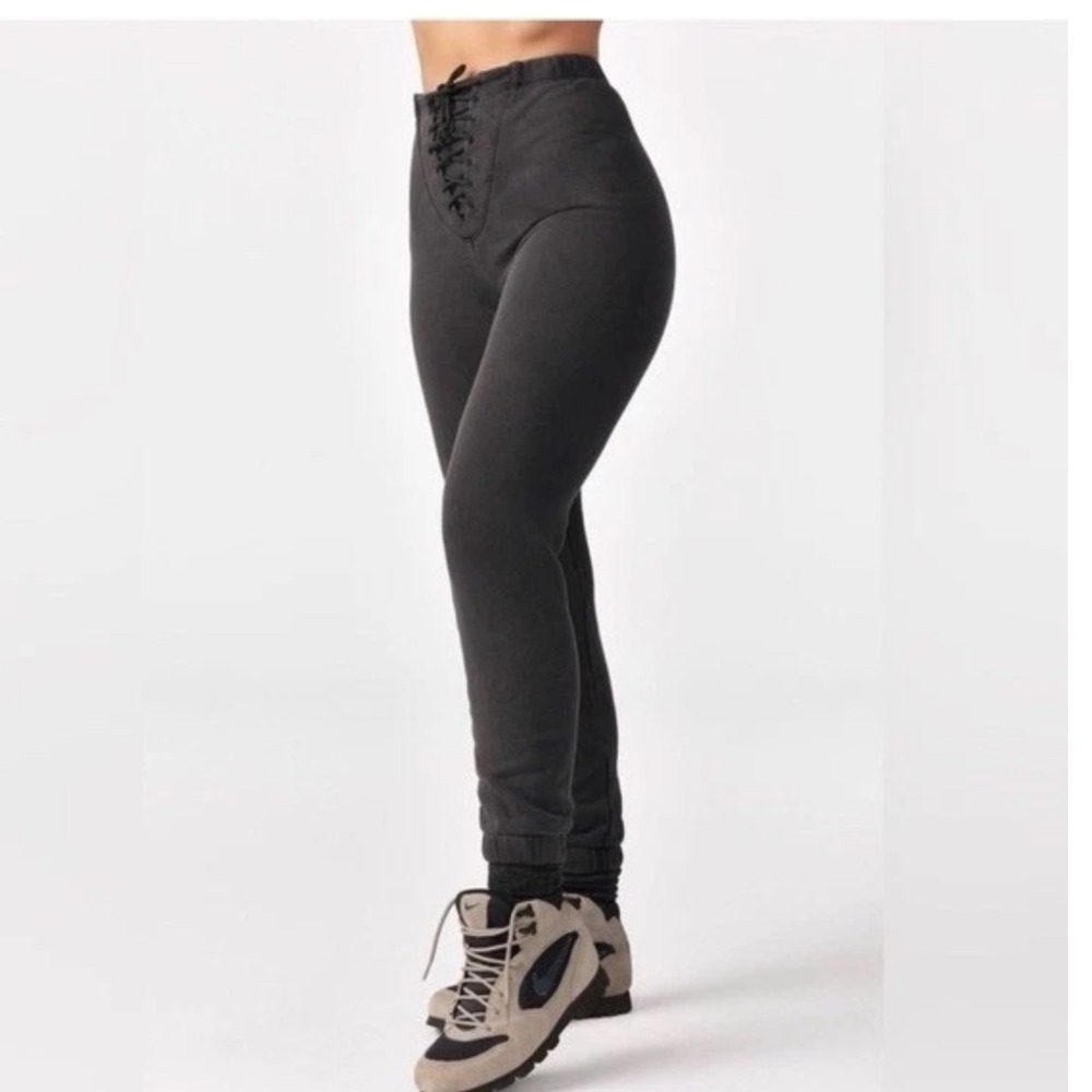 Joah Brown Lace Up Joggers in washed grey Size S/M Small Medium - Picture 3 of 6